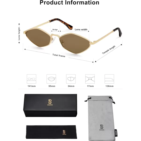 imageSOJOS Retro Small Polarized Sunglasses Womens Mens Vintage Narrow Irregular Shades UV400 SJ1233Shiny Gold  Brown Lens