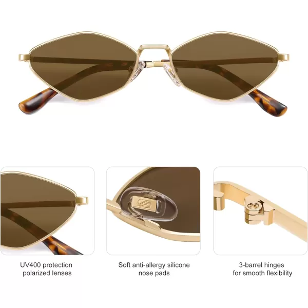 imageSOJOS Retro Small Polarized Sunglasses Womens Mens Vintage Narrow Irregular Shades UV400 SJ1233Shiny Gold  Brown Lens