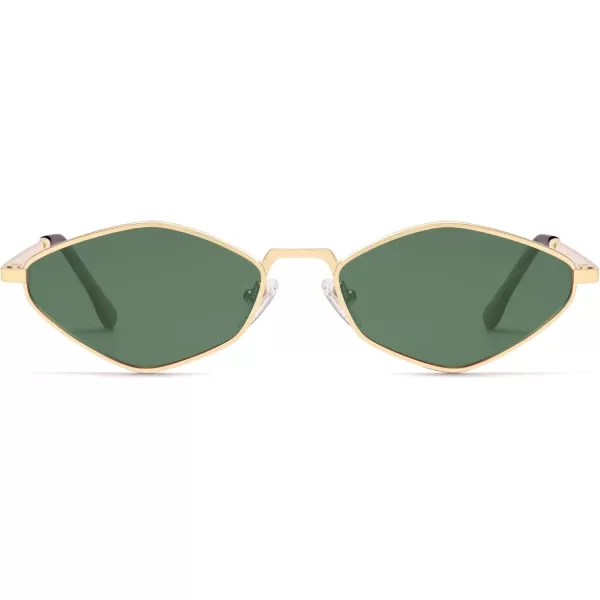 imageSOJOS Retro Small Polarized Sunglasses Womens Mens Vintage Narrow Irregular Shades UV400 SJ1233Shiny Gold  Green Lens