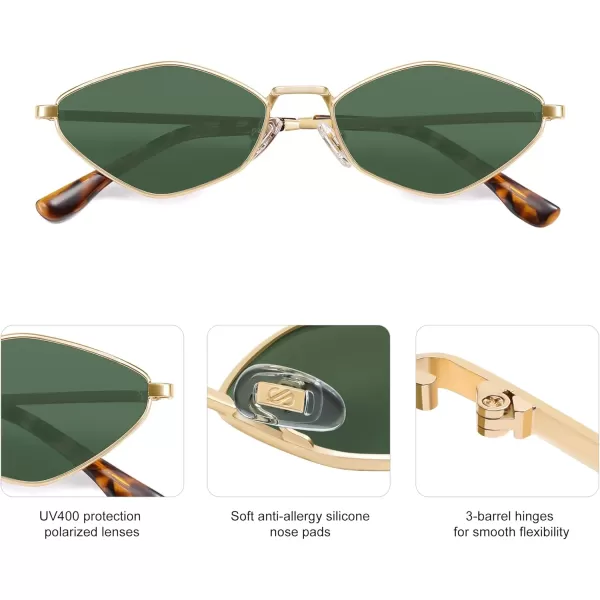 imageSOJOS Retro Small Polarized Sunglasses Womens Mens Vintage Narrow Irregular Shades UV400 SJ1233Shiny Gold  Green Lens