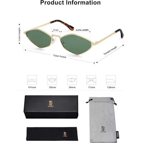 imageSOJOS Retro Small Polarized Sunglasses Womens Mens Vintage Narrow Irregular Shades UV400 SJ1233Shiny Gold  Green Lens