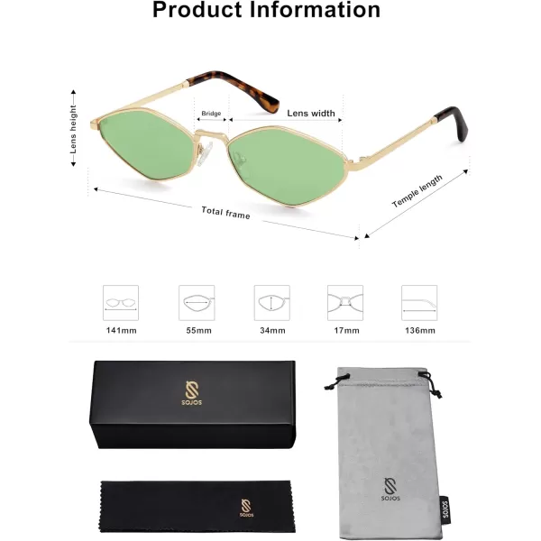 imageSOJOS Retro Small Polarized Sunglasses Womens Mens Vintage Narrow Irregular Shades UV400 SJ1233Shiny Gold  Mint Green Lens
