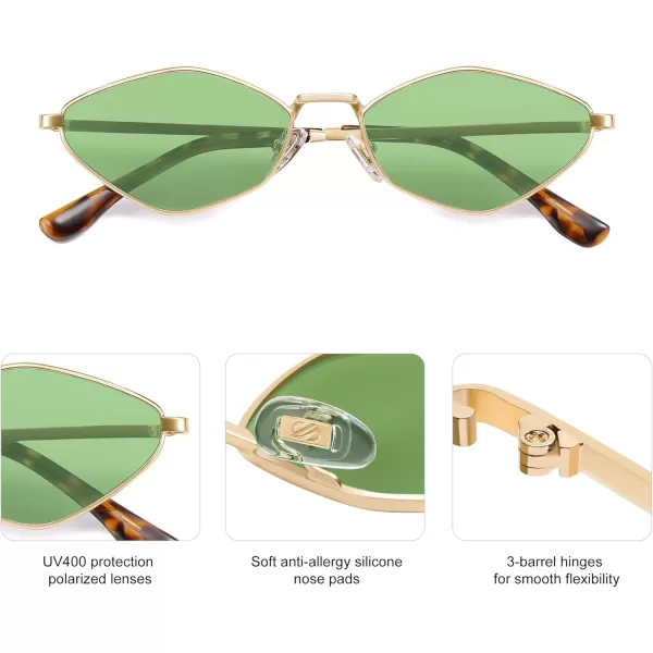 imageSOJOS Retro Small Polarized Sunglasses Womens Mens Vintage Narrow Irregular Shades UV400 SJ1233Shiny Gold  Mint Green Lens