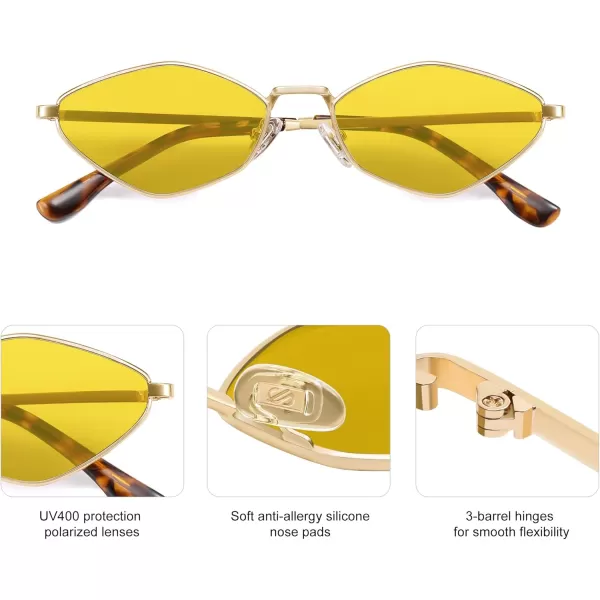 imageSOJOS Retro Small Polarized Sunglasses Womens Mens Vintage Narrow Irregular Shades UV400 SJ1233Shiny Gold  Yellow Lens
