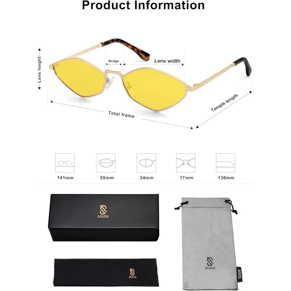 imageSOJOS Retro Small Polarized Sunglasses Womens Mens Vintage Narrow Irregular Shades UV400 SJ1233Shiny Gold  Yellow Lens