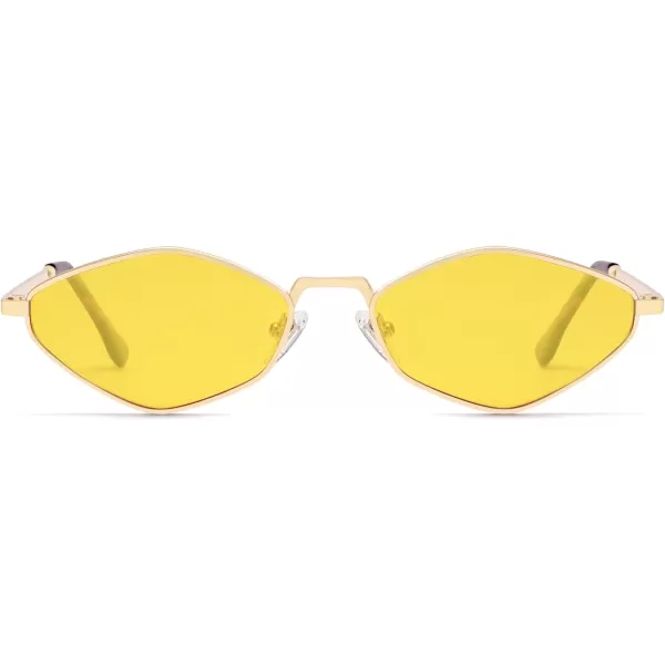 imageSOJOS Retro Small Polarized Sunglasses Womens Mens Vintage Narrow Irregular Shades UV400 SJ1233Shiny Gold  Yellow Lens