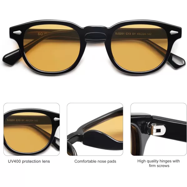 imageSOJOS Retro Small Round Sunglasses for Men Women Trendy Circle Style UV400 Lenses Unisex Sun Glasses SJ2251BlackOrange