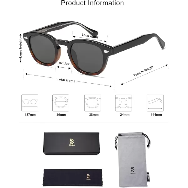 imageSOJOS Retro Small Round Sunglasses for Men Women Trendy Circle Style UV400 Lenses Unisex Sun Glasses SJ2251BlacktortoiseGrey