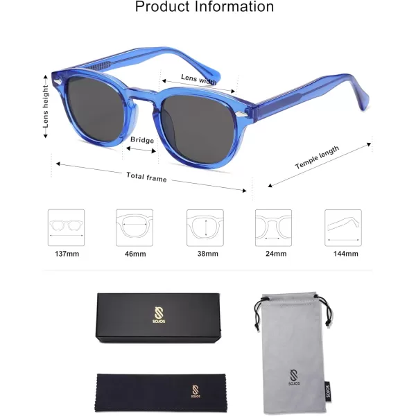 imageSOJOS Retro Small Round Sunglasses for Men Women Trendy Circle Style UV400 Lenses Unisex Sun Glasses SJ2251BlueGrey