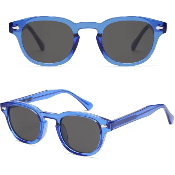 imageSOJOS Retro Small Round Sunglasses for Men Women Trendy Circle Style UV400 Lenses Unisex Sun Glasses SJ2251BlueGrey