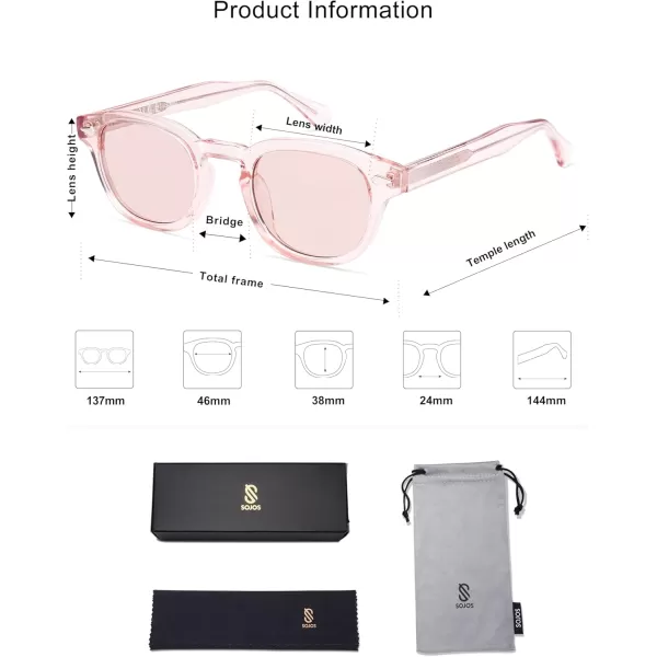 imageSOJOS Retro Small Round Sunglasses for Men Women Trendy Circle Style UV400 Lenses Unisex Sun Glasses SJ2251Crystal PinkLight Pink