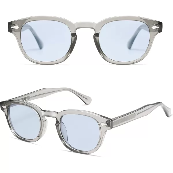 imageSOJOS Retro Small Round Sunglasses for Men Women Trendy Circle Style UV400 Lenses Unisex Sun Glasses SJ2251GreyLight Blue