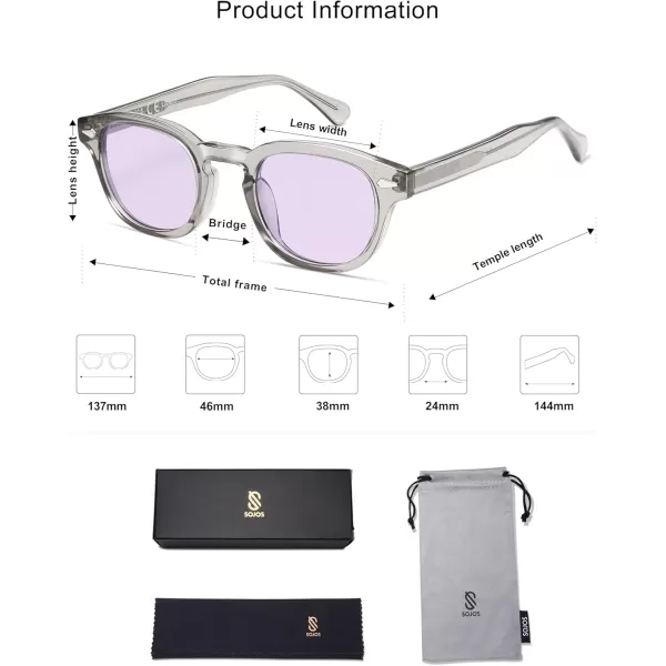 imageSOJOS Retro Small Round Sunglasses for Men Women Trendy Circle Style UV400 Lenses Unisex Sun Glasses SJ2251GreyLight Purple