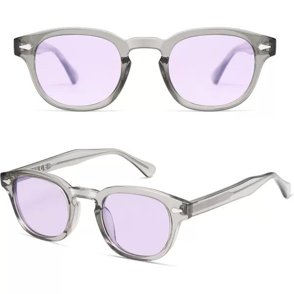 imageSOJOS Retro Small Round Sunglasses for Men Women Trendy Circle Style UV400 Lenses Unisex Sun Glasses SJ2251GreyLight Purple