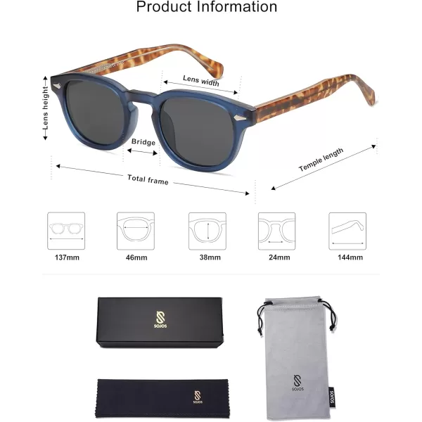 imageSOJOS Retro Small Round Sunglasses for Men Women Trendy Circle Style UV400 Lenses Unisex Sun Glasses SJ2251Matt Dark BlueGrey