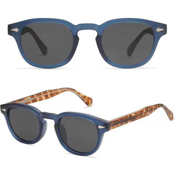 imageSOJOS Retro Small Round Sunglasses for Men Women Trendy Circle Style UV400 Lenses Unisex Sun Glasses SJ2251Matt Dark BlueGrey