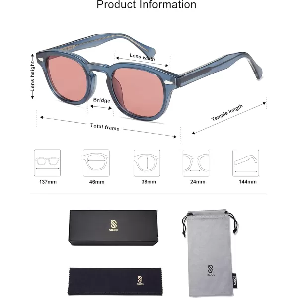 imageSOJOS Retro Small Round Sunglasses for Men Women Trendy Circle Style UV400 Lenses Unisex Sun Glasses SJ2251Navy BlueLight Red