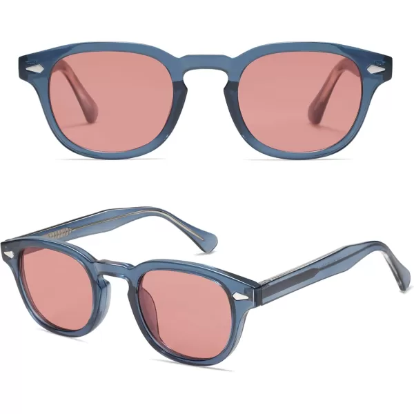 imageSOJOS Retro Small Round Sunglasses for Men Women Trendy Circle Style UV400 Lenses Unisex Sun Glasses SJ2251Navy BlueLight Red