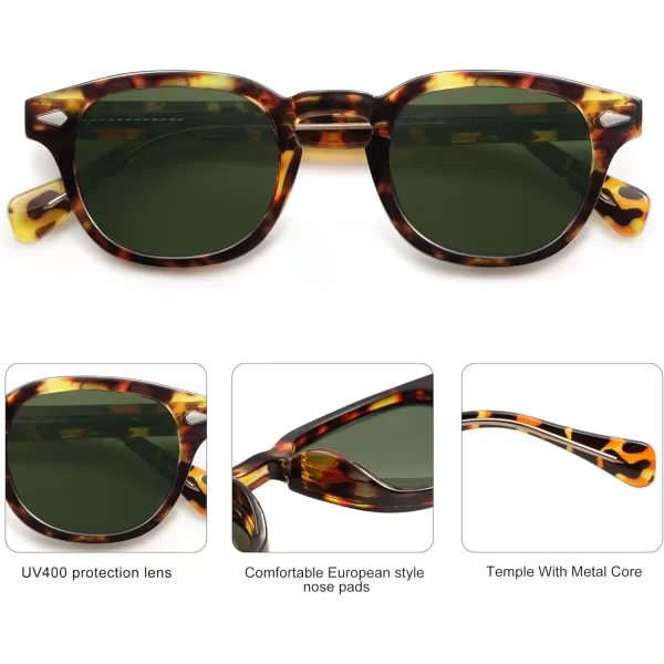 imageSOJOS Retro Small Round Sunglasses for Men Women Trendy Circle Style UV400 Lenses Unisex Sun Glasses SJ2251TortoiseDark Green