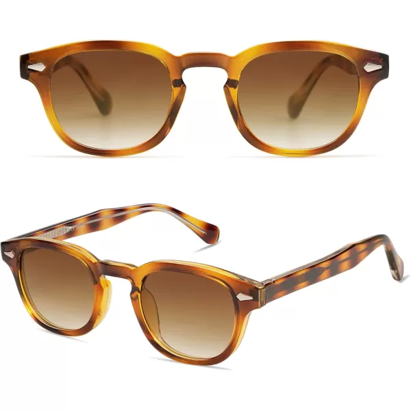 imageSOJOS Retro Small Round Sunglasses for Men Women Trendy Circle Style UV400 Lenses Unisex Sun Glasses SJ2251Yellow TortoiseBrown Grading