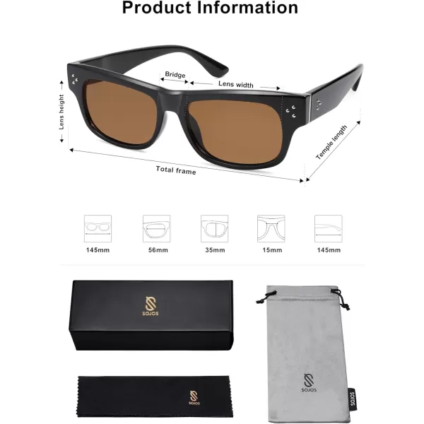 imageSOJOS Retro Square Polarized Sunglasses for Women Men Vintage Shades UV400 Protection Sunnies SJ2338BlackBrown