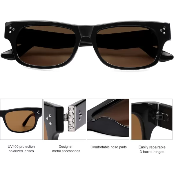 imageSOJOS Retro Square Polarized Sunglasses for Women Men Vintage Shades UV400 Protection Sunnies SJ2338BlackBrown