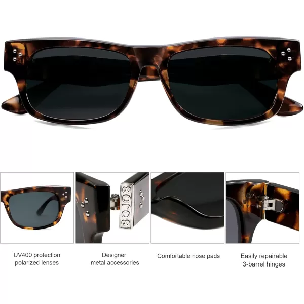 imageSOJOS Retro Square Polarized Sunglasses for Women Men Vintage Shades UV400 Protection Sunnies SJ2338TortoiseGrey