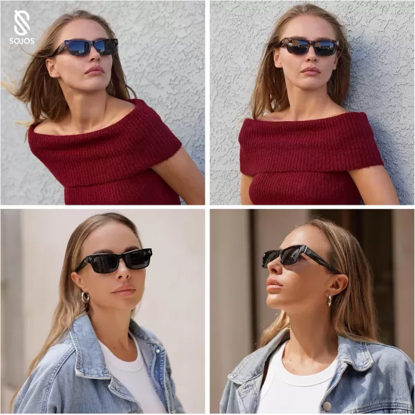 imageSOJOS Retro Square Polarized Sunglasses for Women Men Vintage Shades UV400 Protection Sunnies SJ2338TortoiseGrey