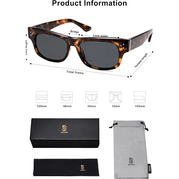 imageSOJOS Retro Square Polarized Sunglasses for Women Men Vintage Shades UV400 Protection Sunnies SJ2338TortoiseGrey