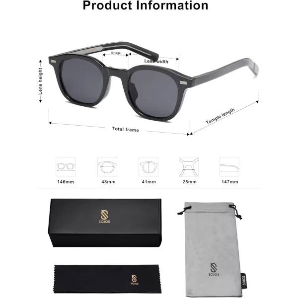 imageSOJOS Retro Square Sunglasses for Women Men Vintage Shades UV Protection Sunnies SJ2316Black