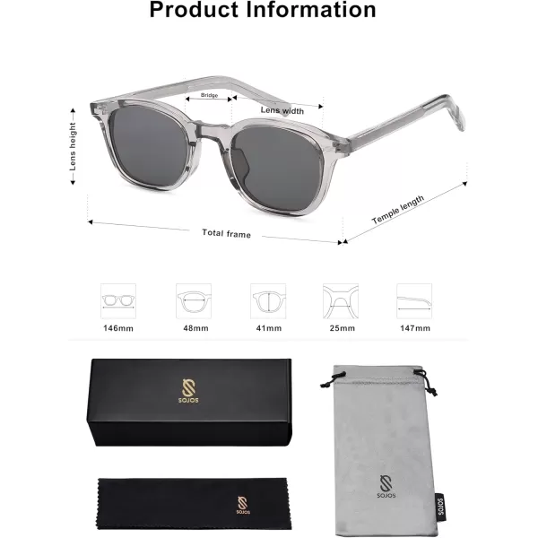 imageSOJOS Retro Square Sunglasses for Women Men Vintage Shades UV Protection Sunnies SJ2316Crystal Grey