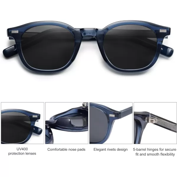 imageSOJOS Retro Square Sunglasses for Women Men Vintage Shades UV Protection Sunnies SJ2316Navy Blue