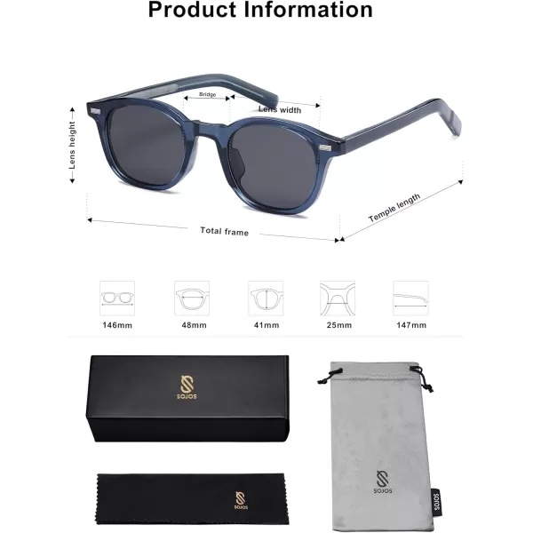 imageSOJOS Retro Square Sunglasses for Women Men Vintage Shades UV Protection Sunnies SJ2316Navy Blue