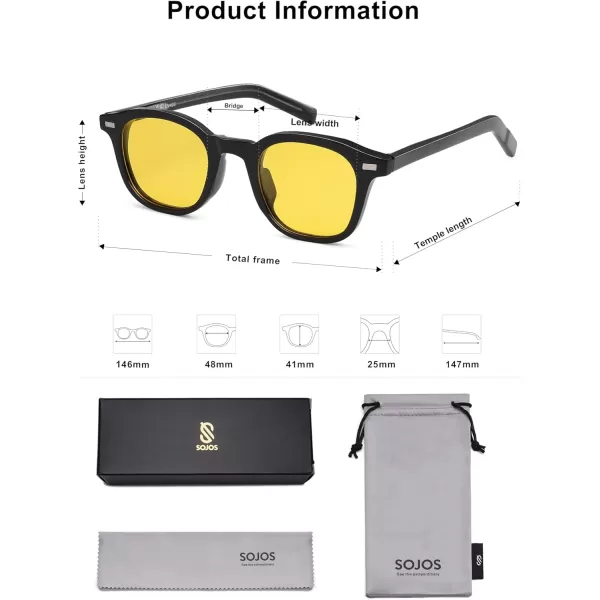 imageSOJOS Retro Square Sunglasses for Women Men Vintage Shades UV Protection Sunnies SJ2316Night Vision