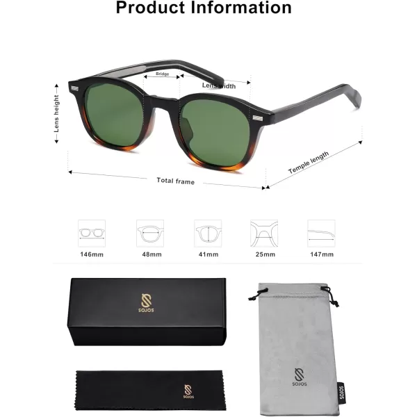 imageSOJOS Retro Square Sunglasses for Women Men Vintage Shades UV Protection Sunnies SJ2316Top Black Bottom Tortoise