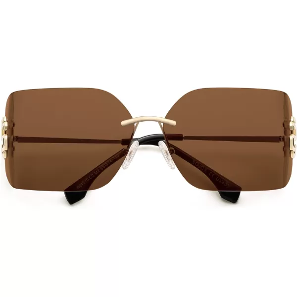 imageSOJOS Rimless Wrap Around Frame Sunglasses Women Men Frameless Design Shield Rectangular Sunnies SJ1219Brown