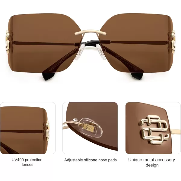 imageSOJOS Rimless Wrap Around Frame Sunglasses Women Men Frameless Design Shield Rectangular Sunnies SJ1219Brown