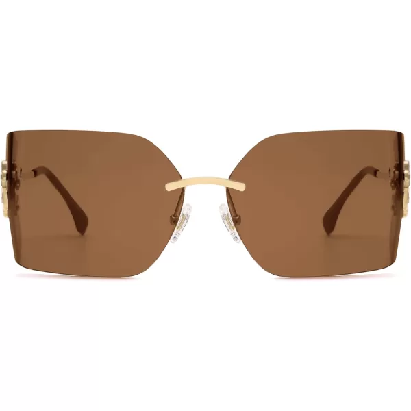 imageSOJOS Rimless Wrap Around Frame Sunglasses Women Men Frameless Design Shield Rectangular Sunnies SJ1219Brown