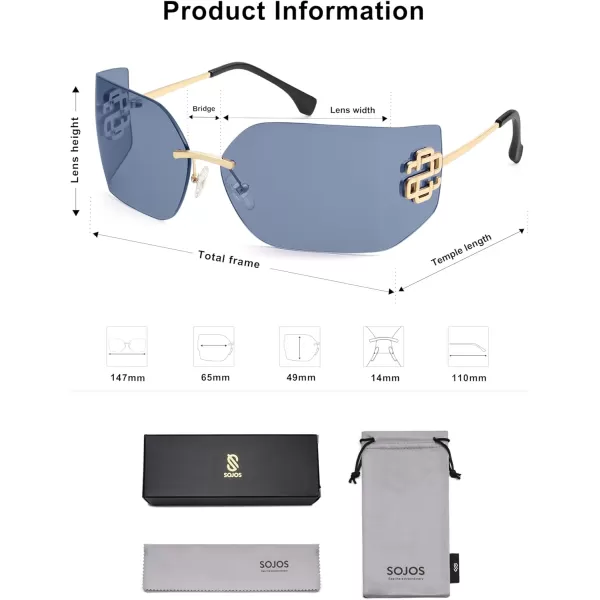 imageSOJOS Rimless Wrap Around Frame Sunglasses Women Men Frameless Design Shield Rectangular Sunnies SJ1219Grey