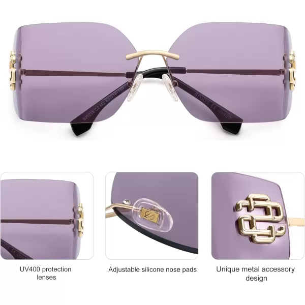 imageSOJOS Rimless Wrap Around Frame Sunglasses Women Men Frameless Design Shield Rectangular Sunnies SJ1219Purple