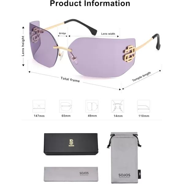 imageSOJOS Rimless Wrap Around Frame Sunglasses Women Men Frameless Design Shield Rectangular Sunnies SJ1219Purple