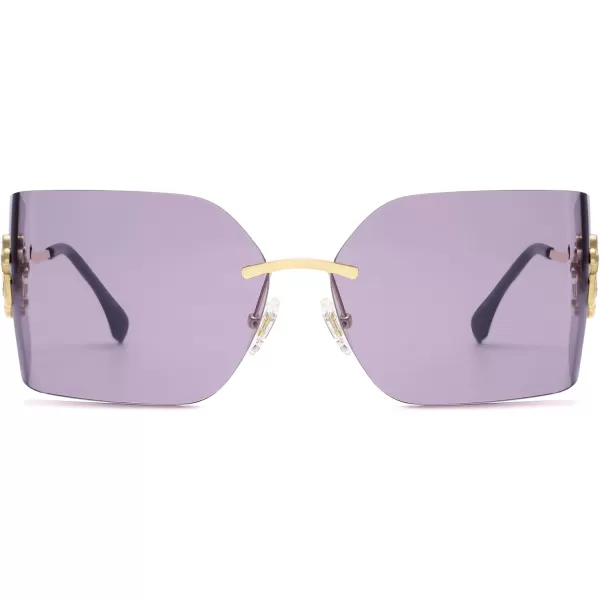 imageSOJOS Rimless Wrap Around Frame Sunglasses Women Men Frameless Design Shield Rectangular Sunnies SJ1219Purple