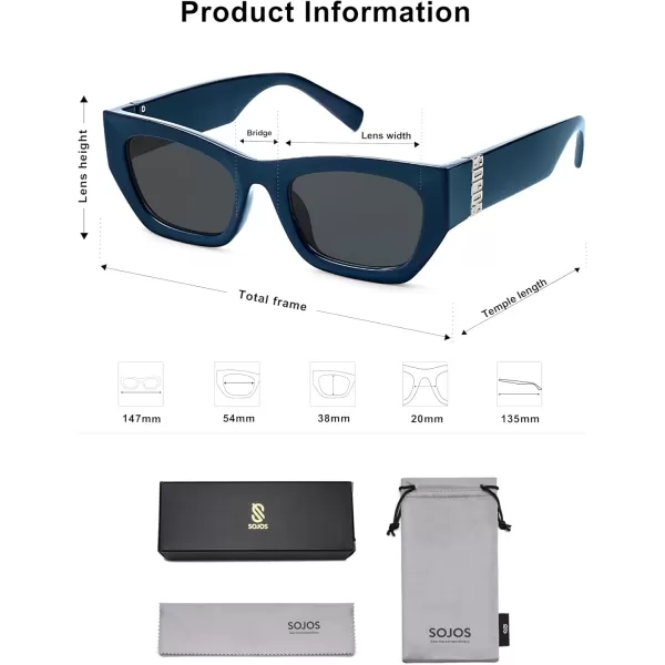 imageSOJOS Trendy Rectangle Cateye Sunglasses Womens Mens UV400 Fashion Chic Chunky Shades SJ2296BlueGrey