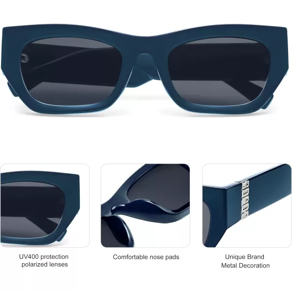 imageSOJOS Trendy Rectangle Cateye Sunglasses Womens Mens UV400 Fashion Chic Chunky Shades SJ2296BlueGrey