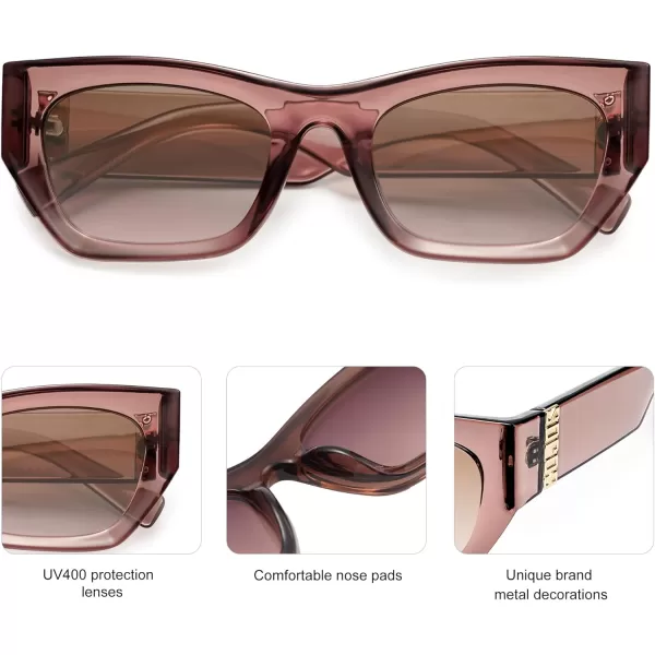 imageSOJOS Trendy Rectangle Cateye Sunglasses Womens Mens UV400 Fashion Chic Chunky Shades SJ2296Clear BrownGradient Brown