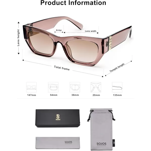 imageSOJOS Trendy Rectangle Cateye Sunglasses Womens Mens UV400 Fashion Chic Chunky Shades SJ2296Clear BrownGradient Brown