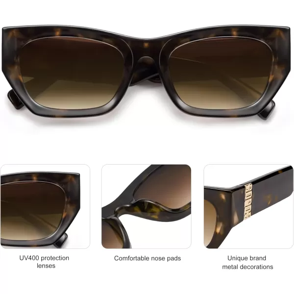 imageSOJOS Trendy Rectangle Cateye Sunglasses Womens Mens UV400 Fashion Chic Chunky Shades SJ2296Dark TortoiseGradient Brown