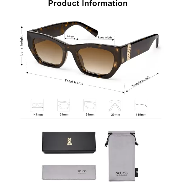 imageSOJOS Trendy Rectangle Cateye Sunglasses Womens Mens UV400 Fashion Chic Chunky Shades SJ2296Dark TortoiseGradient Brown