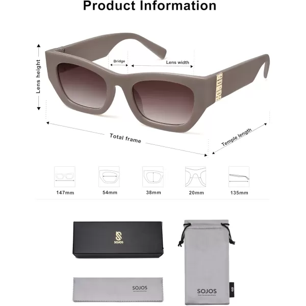 imageSOJOS Trendy Rectangle Cateye Sunglasses Womens Mens UV400 Fashion Chic Chunky Shades SJ2296KhakiGradient Brown