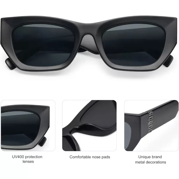 imageSOJOS Trendy Rectangle Cateye Sunglasses Womens Mens UV400 Fashion Chic Chunky Shades SJ2296Matte BlackGrey